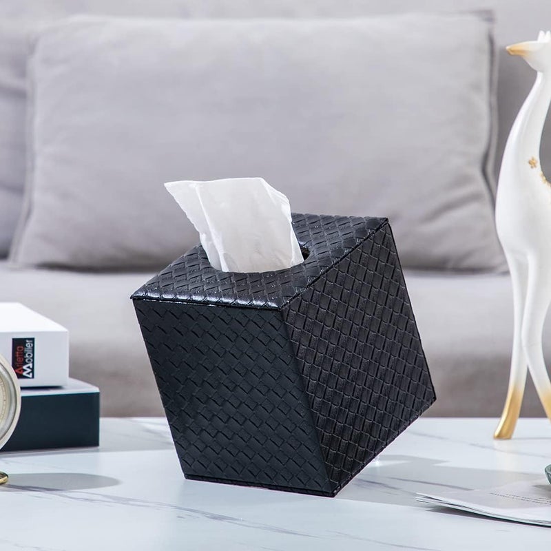 SUNYUROU Black Tissue Box Cover, Square, Tissue Box Holders for Bathroom Accessories - Image 4